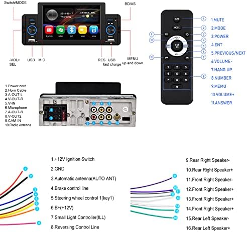 Bluetooth Autós Sztereó Egységes Din 5 hüvelykes érintőképernyő Támogatás FM Rádió, USB-Lejátszás & Töltés Tükör Link+Biztonsági Kamera