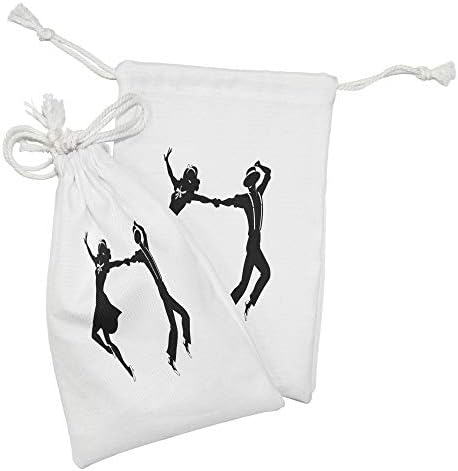 Lunarable Táncosok Szövet táska 2, fekete-Fehér Design Szórakoztató Rock and Roll Táncos Retro Mozog Egyszerű Hátteret, Kis Zsinórral Táska