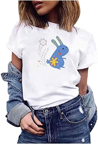 Női Rövid Ujjú Póló Nyári Aranyos Rabbit Grafikus Póló O Nyak, Roll-Up Ujjú T-shirt Egyszerű, Laza Fit Maximum