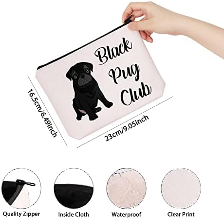 TSOTMO Pug Szerető Ajándék Fekete Mopsz Klub Puppy Love Női Ökölvívó Élete Cipzár Tok Smink Táska (Fekete mopsz klub)
