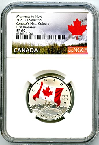 2021 CA Kanadai Királyi Pénzverde Kanadai Zászló Nemzeti Színek, ELSŐ KIADÁSOK $5 SP69 NGC