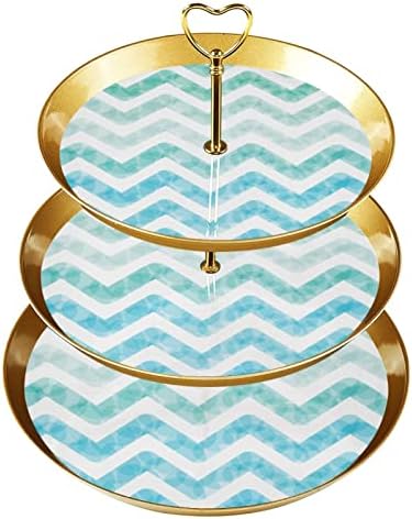 Cupcake Kijelző Desszert Torony, Műanyag 3 Rétegű Sütemény Arany Z Állni, Art Design Háromszög Alakú Hullám Desszert Torony Kezelni Kijelző