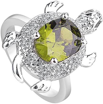 Vékony Gyűrűk Nők Sterling Ezüst Teknős Gyűrűs, Zöld, Opál Gyűrű Teknős Ékszer hosszú élet Ajándék (Ezüst, 7)