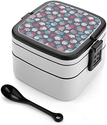 Dahlia Virágos Ebédet Hordozható Double-Layer Bento Box Nagy Kapacitású Ebéd Tartály Élelmiszer-Tartály Kanál