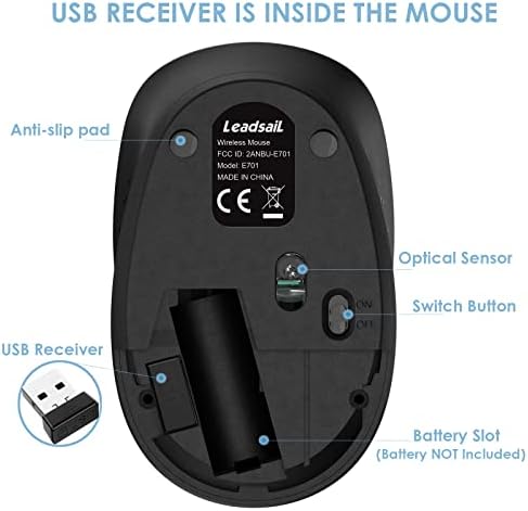 LeadsaiL LX08V3 Wirelss Egér Csendes 2.4 G USB Egér Kompakt Vezeték nélküli Optikai Egér Mini Csendes Vezeték nélküli Egerek, Zajmentes,