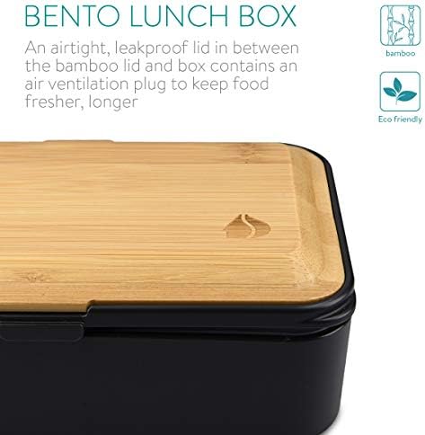 Navaris Bento Box - 2-Tier Rakható Japán Stílusú Ebéd Doboz 3 db Evőeszköz Készlet, valamint Bambusz Fedél Étkezés - az Ebéd Doboz