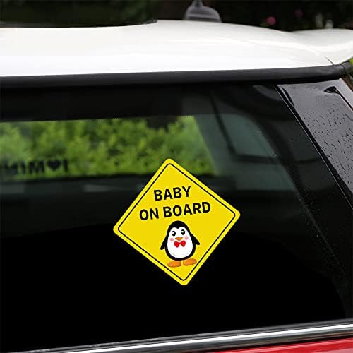 Dreothy 2DB Baby on Board Matricát, az Autók Vicces Rajzfilm Pingvin Baba A Fedélzeten Jel Biztonsági Figyelmeztető Matricák Autó