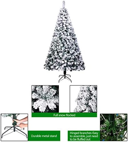 ZPEE PVC Hó Özönlöttek 7 láb Mesterséges karácsonyfa,Fehér Auto-Terjed Ágak Karácsony Fa, Fém Alap,Kivilágítatlan Karácsonyi Fa Beltéri