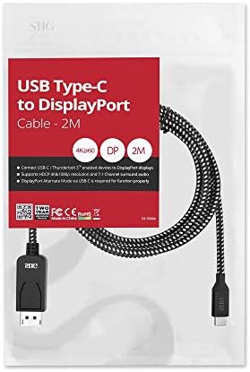 SIIG USB Típus C-DisplayPort-Fonott Kábel - 4K @60Hz USB-C DP Kábel - Thunderbolt-3 Kompatibilis - DisplayPort-Alt Mód Szükséges - 2M (6.6 ft)