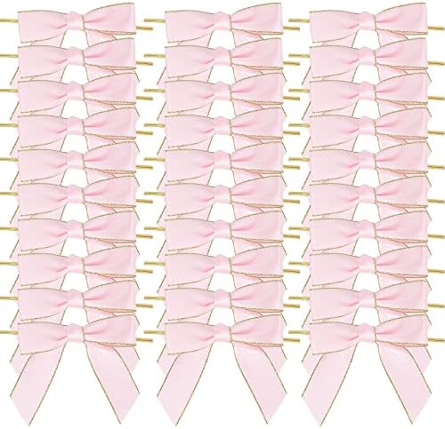 AIMUDI Rózsaszín Csavar Nyakkendő Íjak Kezelni Táskák 3.5 előre elkészített Rózsaszín, Arany Íjak Kézműves Előre Kötve, Rózsaszín szalagokkal