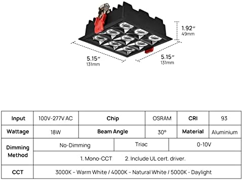 SCON TRIAC Szabályozható 18W LED Süllyesztett Világítás Szett, Tiszta Fekete Trim Lineáris Tömb Reflektorfénybe Beépíthető Mennyezeti