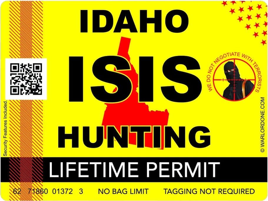 ISIS Terrorista Idahói Állami Vadászati Engedély Matrica, Öntapadó Vinil-ID - C2941 - 6 cm vagy 15 Cm Matrica Mérete