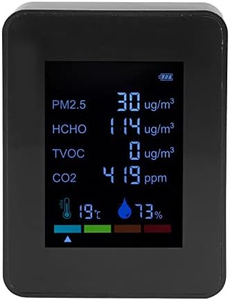 CO2-Mérő, Hőmérséklet PM2.5 TVOC HCHO Érzékelő Multifunkcionális 6 az 1-ben Levegő Minőségének Figyelemmel kíséri az Iskolába Fekete