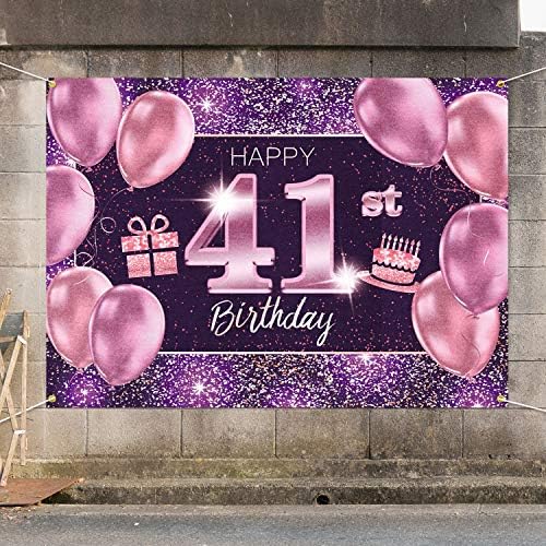 PAKBOOM Boldog 41 Szülinapi Banner Háttérben - 41 Születésnapi Party Dekorációk, Kellékek a Nők - Rózsaszín, Lila, Arany,