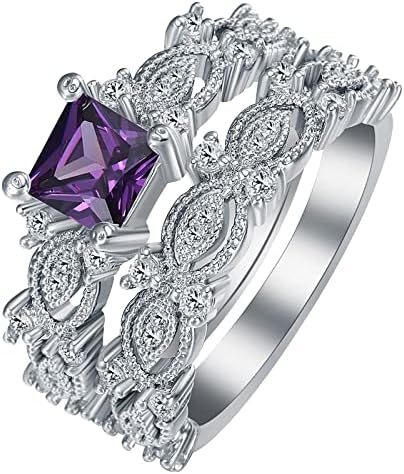 SoeHir Eljegyzési Zircons Nők Esküvői Gyűrűk Set Ékszerek Gyűrűk Nő Gyémánt Női Gyűrű Beállított Hőmérséklet Gyűrű (Lila, 7)