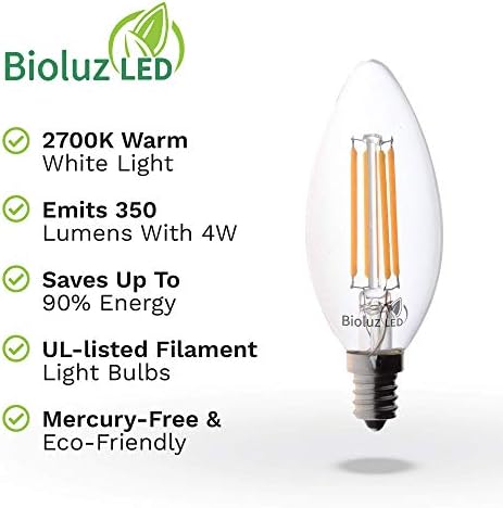 Bioluz LED 40W Végtelen szálból készült Gyertyatartót Izzó, E12 Bázis Magas Hatásfok LED Gyertya Izzó, UL, 12-es Csomag