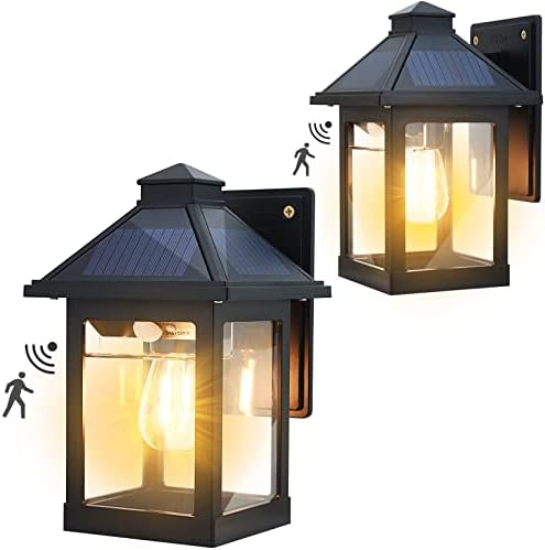 UOOIUMOY 2 Csomag Napelemes Fali Lámpa Lámpák 3 Világítási Mód, LED Alkonyat Hajnal Napelemes Kültéri Fali Gyertyatartó Mount, Vezeték nélküli