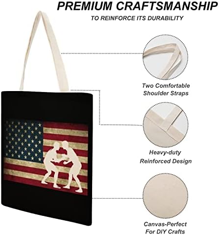 Birkózás Amerikai egyesült ÁLLAMOK Zászló Újrafelhasználható Nagy Vászon Tote Bags Váll Táska Bevásárló táska Vásárlás a Mindennapi