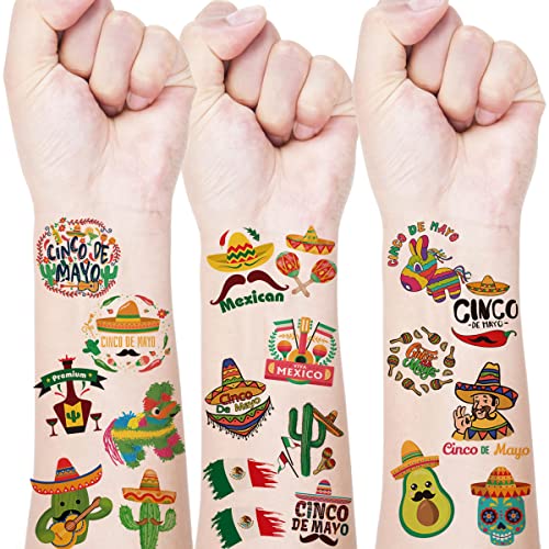 Cinco De Mayo Tetoválás Készletek Fiesta Party Ideiglenes Tetoválás Hamis Tetoválás Levelet Sombrero Kalapok Design Mexikói Témájú Bulit Tetoválás