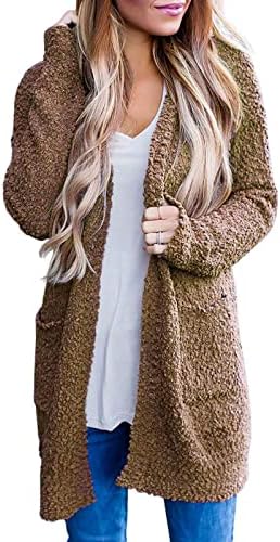 DASAYO Női Téli Meleg puha Plüss Kardigán Kabát Plusz Méretű Zsebek Pulóver Kabát Klasszikus-Fit Sherpa Fuzzy Outwear