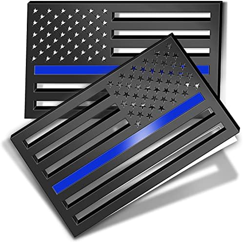 1 Pár Fényvisszaverő 3D Vékony Kék Vonal Amerikai Zászló Jelkép Autó Matrica 3x5, 3mm Vastagságú Matt Fekete Visszafogott Rendőrség amerikai