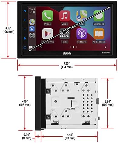 FŐNÖK Audio Rendszerek Elit BV800ACP Autó Multimédia Lejátszó Apple CarPlay - Android Auto Dupla Din autórádió, 6.75 Inch LCD Kapacitív Érintőképernyő,