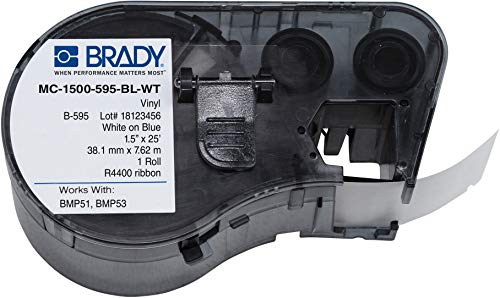 Brady MC-1500-595-BL-WT Vinil-B-595 Fehér Kék feliratozógép Patron, 25' Szélesség x 1-1/2 Magasságát, A BMP51/BMP53 Nyomtatók, Bluewhite