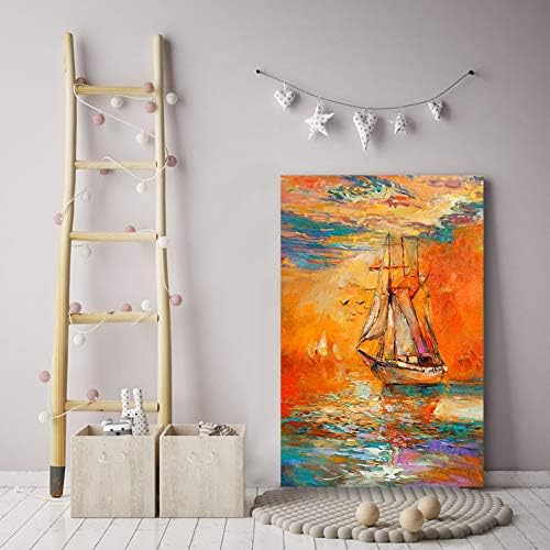 Dekor MI Absztrakt Hajó Dekoráció, Fali Vászon Művészeti Vitorlás Sirály Vászon Nyomatok Wall Art Nagy Narancs színű Fa Keretes Seascape