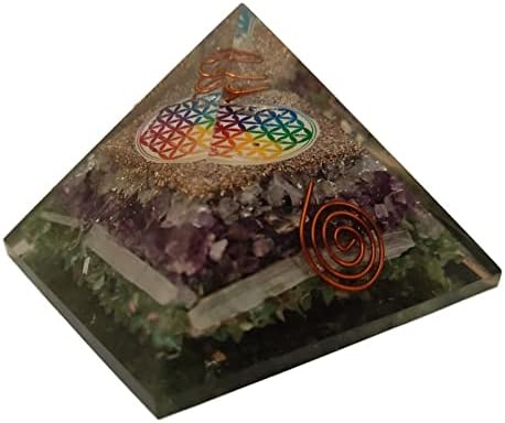 Sharvgun Orgonite Piramis Ametiszt, Jade & Selenite Drágakő Virág az Élet Orgon Negatív Energia Védelem 65-70 MM, Etra Nagy Piramis,