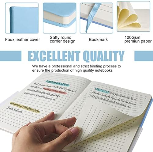 EMOMAS Bélelt Journal Notebook, 3Pack(1sky kék-1pink-1bright sárga), 160 Oldal, Közepes 5.7 cm x 8 cm - 100 gsm Vastag Papír, Keménytáblás