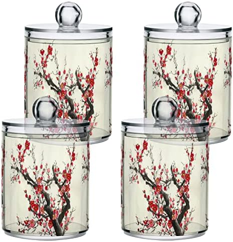 ALAZA 2 Csomag Qtip Jogosultja Adagoló Japán Sakura cseresznyevirág Fürdőszoba Szervező Tartályokat a Vatta/Törlő/Párna/Fogselyem,Műanyag