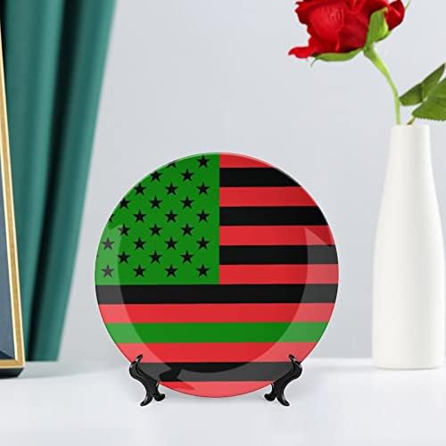Afro-Amerikai Zászló Nyomtatott Kínai porcelán Díszítő Tányér Kerek Tányér Kézműves Display Állvány Home Office Fal Vacsora