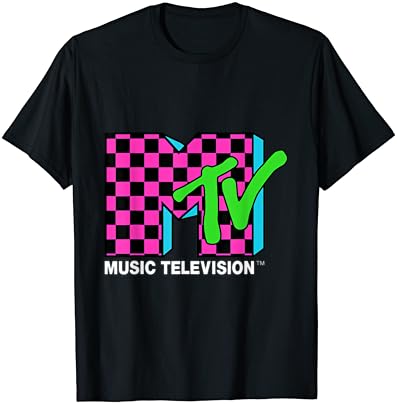 Klasszikus MTV Logó Rózsaszín-Kék-Ellenőrző Design Póló
