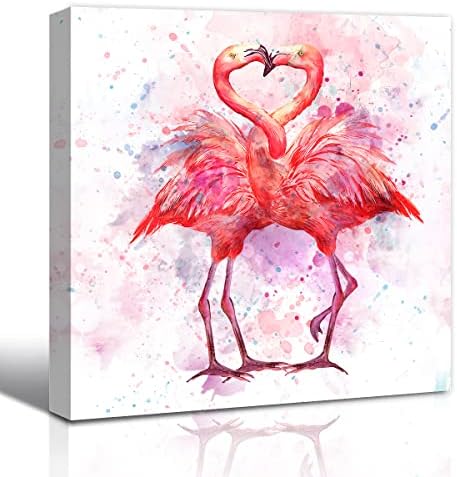 C8BUSIS Flamingók Vászon Wall Art Dekor, Vicces, Két Rózsaszín Flamingók Csókot, Ölelést Akvarell Art Kép Festmények Fürdőszoba,