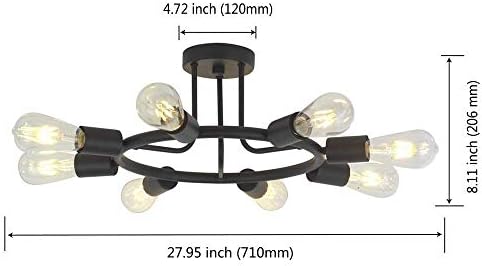 BONLICHT 8 Fények Félig süllyeszthető Szputnyik Mennyezeti Lámpa Modern Fém Csillár Világítás Fekete Ipari Vintage Szputnyik világítótestek