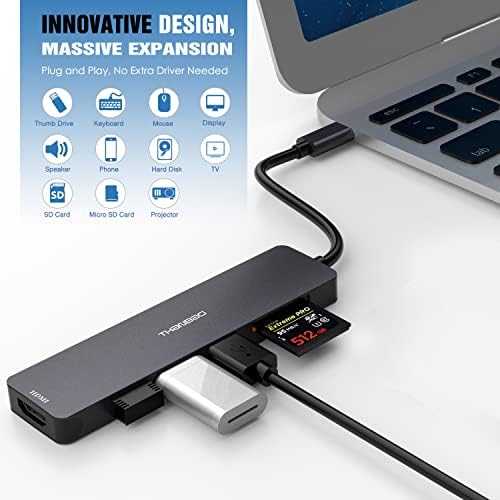 USB-C Hub Többportos Adapter USB-C Dongle MacBook Pro, 7 az 1-ben USB Dongle-C-HDMI 3 USB 3.0 Port, SD/TF Kártya Olvasó Kompatibilis a MacBook