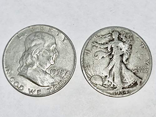 2 Sok Ezüst Fél Dolláros Érmék, Egyesült Államok Vintage Set. Ben Franklin, Majd Séta A Szabadság Érmét Beállított Fél Dollár, Osztályozott