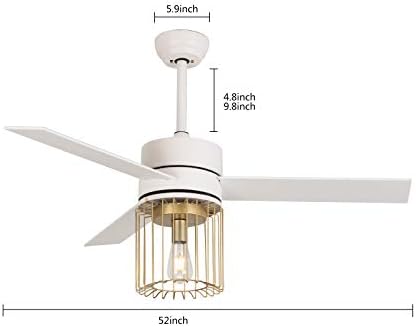 TFCFL Ipari Ventilátor Fény Félig süllyeszthető Mennyezeti Lámpa Lámpatest 3 Ventilátor Lapátok Csillár 52 Hüvelyk (Fehér)