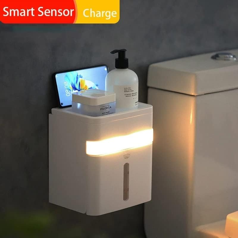 GENIGW Falra Szerelhető Wc-Papír tartó Intelligens Érzékelő LED Világítás Nagy Kapacitású vécépapír Tároló Doboz