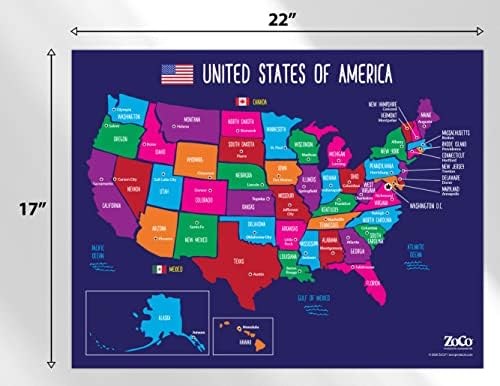 Biztonsági Mágnesek Térkép USA-ban az 50 állam a Főváros Poszter - Laminált, 17 x 22 cm - Színes, Teljes Térkép Egyesült Államok-Gyermekek