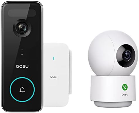 AOSU 5MP Csengő Vezeték nélküli Kamera Csomag 360 Fokos 2K Biztonsági Kamera, Beltéri, Biztonsági Rendszer Működik Alexa, a Google