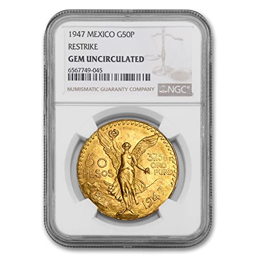 1947-ben a Mexikói Arany 50 Peso Érme AGW 1.2057 oz Gem Uncirculated (GEMUNC) - Moneda de 37.5 Gr de Oro Puro 50 MXN NGC Menta Állam