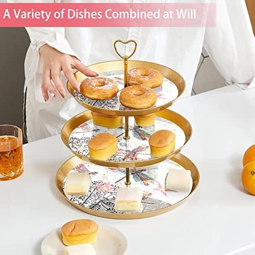 Torta Állvány Szett 3 Tier Cupcake Áll Újrafelhasználható Süteményes Tál Esküvő, Születésnap Tea Party Dekoráció, Virág, a Szitakötő