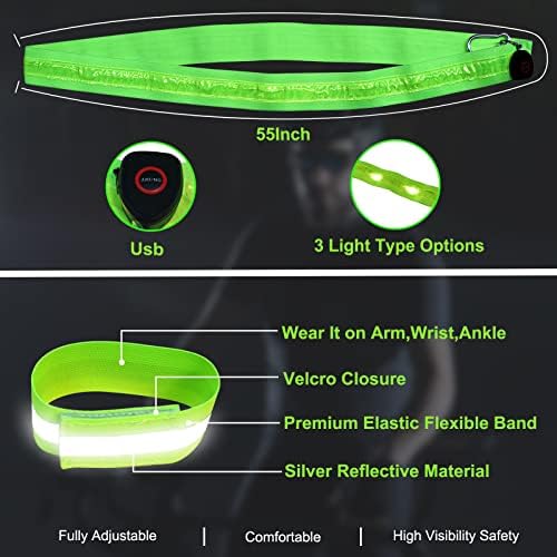 Carasylvia LED Fényvisszaverő futómű Öv Öv - USB Újratölthető Fény tömegeket Biztonsági Felszerelés, 2 Fényvisszaverő Karszalag a Futók,