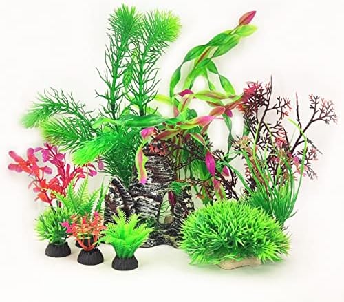 YIZIMONA Akváriumi Növények Rejtekhely Rock akvárium Műanyag, Dekorációk, Dekor Készlet 9 Db Kicsi vagy Nagy Mesterséges Hamis Növény vörös