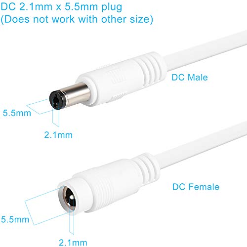 2 Csomag DC hálózati Hosszabbító Kábel 13.1 ft 2.1 mm x 5.5 mm Kompatibilis 12V DC Adapter Kábel CCTV IP Kamera, LED, Autó, Fehér