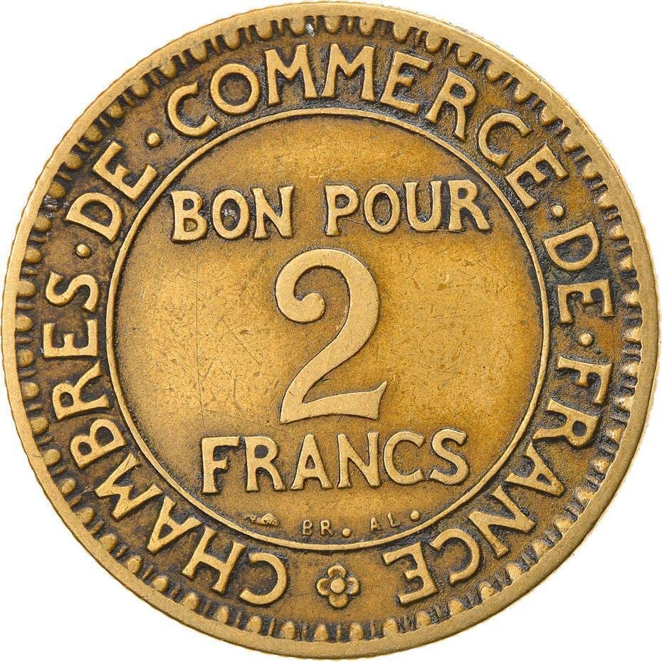 1920-1927 2 Frank Harmadik Francia Köztársaság Érme. A Helyet Isten A Higany Design. 2 Frank Által Osztályozott Eladó. Elterjedt Állapot.