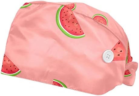 Watermelonpink Gyümölcs Mintával Dolgozó Kap a Gombok, Állítható Fejpánt Nyakkendő Vissza Bouffant Női Kalapok a Férfiak