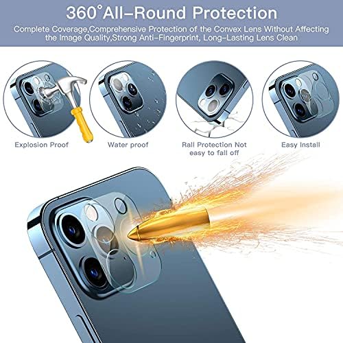 [2 Csomag] iPhone 12 Pro képernyővédő fólia + 2 Csomag kamera lencséjét védő kamera lencse (6.1 ) 5g shell tartozékok edzett üveg, nagy