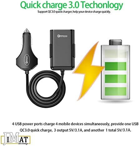JIMAT 4 az 1-ben QC 3.0 Quick Charge 60W USB Autós Töltő 12A Kompatibilis az Android iOS Okostelefonok USB-Eszköz Első/Hátsó